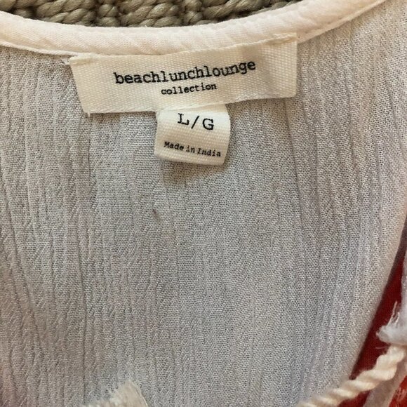 BEACHLUNCHLOUNGE Boho Top Women's Size Large White Orange Beachwear Gauzy - Picture 4 of 9